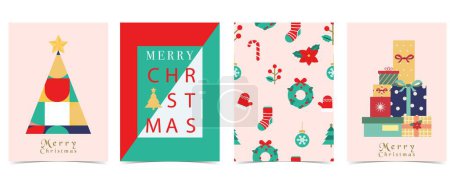 Téléchargez les illustrations : Fond de Noël avec arbre, cadeau, couronne.Illustration vectorielle modifiable pour carte postale, taille a4 - en licence libre de droit