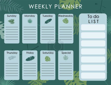Illustration for Weekly planner.week start on sunday with safari style that use for horizontal digital - Royalty Free Image