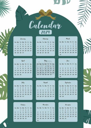 Illustration for 2024 table calendar year.week start on sunday with safari style that use for vertical digital and printable A4 A5 size - Royalty Free Image