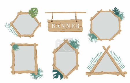 Illustration for Wood banner collection of safari.Editable vector illustration for birthday invitation,postcard and sticker - Royalty Free Image