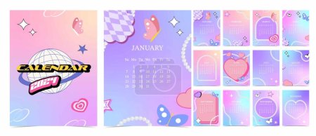 Illustration for 2024 table calendar year.week start on sunday with gradient style that use for vertical digital and printable A4 A5 size - Royalty Free Image