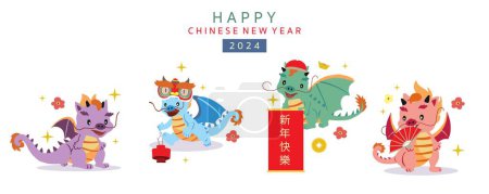Illustration for Cute Chinese New Year banner with lantern,dragon.Editable vector illustration for kid design - Royalty Free Image