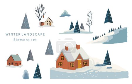 Illustration for Winter landscape object with mountain,tree.Editable vector illustration for postcard,sticker,decoration,icon - Royalty Free Image