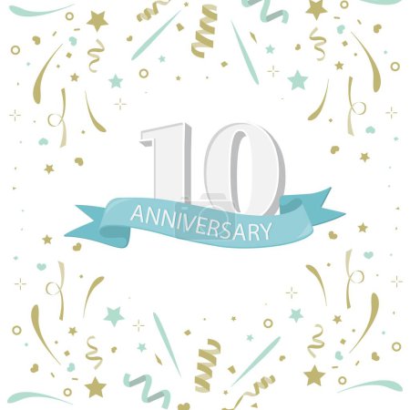 Ilustración de Celebrar 10 aniversario fondo con confeti, brillo. Ilustración vectorial para postal, bandera - Imagen libre de derechos