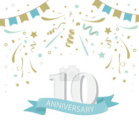 Ilustración de Celebrar 10 aniversario fondo con confeti, brillo. Ilustración vectorial para postal, bandera - Imagen libre de derechos