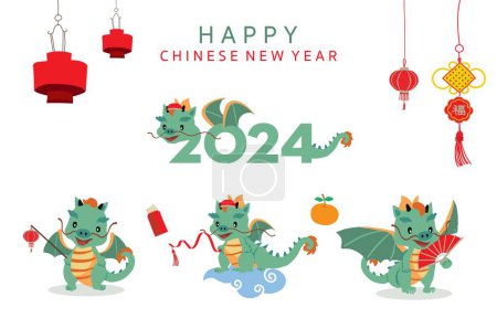 Ilustración de Lindo personaje de dragón 2024 para la ilustración china new year.vector para el diseño gráfico - Imagen libre de derechos