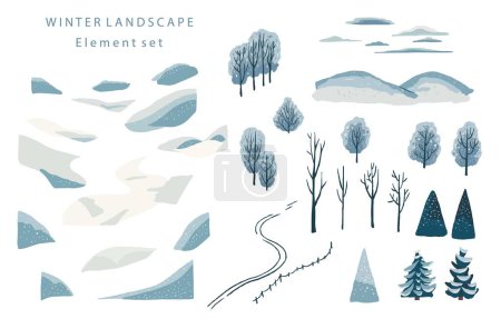 Illustration for Winter landscape object with mountain,tree.Editable vector illustration for postcard,sticker,decoration,icon - Royalty Free Image