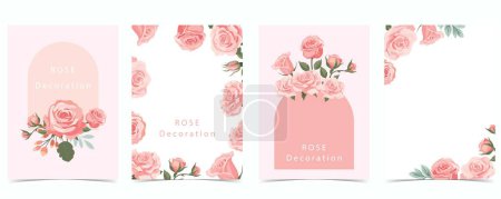 Téléchargez les illustrations : Rose fond rose avec vecteur leaf.illustration pour carte postale, poster - en licence libre de droit