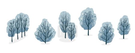 Illustration for Winter tree object set.Editable vector illustration for postcard - Royalty Free Image