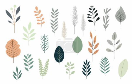 Ilustración de Objeto de hoja verde conjunto de elementos. ilustración vectorial para postal, pegatina - Imagen libre de derechos