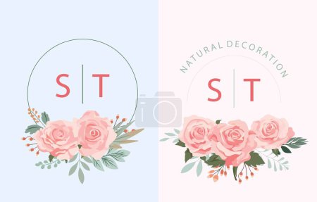 Ilustración de Rosa rosa elemento de objeto conjunto con el vector leaf.illustration para postal, pegatina - Imagen libre de derechos