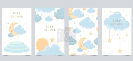Ilustración de Tarjeta de invitación de ducha de bebé para niño con globo, nube, cielo, azul - Imagen libre de derechos
