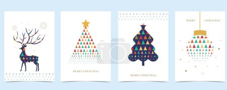 Téléchargez les illustrations : Fond géométrique de Noël 2024 avec arbre de Noël, renneau.Illustration vectorielle modifiable pour carte postale, format a4 - en licence libre de droit