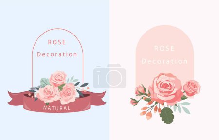 Téléchargez les illustrations : Rose rose élément d'objet serti de vecteur leaf.illustration pour carte postale, autocollant - en licence libre de droit