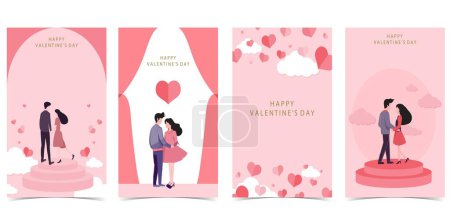 Ilustración de Fondo del corazón para el día de San Valentín con cortina, room.Editable vector ilustración para postal, bandera - Imagen libre de derechos