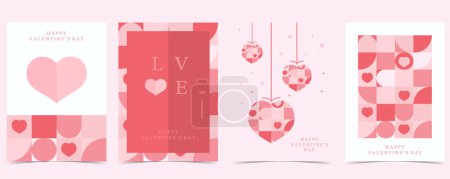 Téléchargez les illustrations : Fond de coeur géométrique pour la Saint-Valentin Illustration vectorielle modifiable pour carte postale, bannière - en licence libre de droit