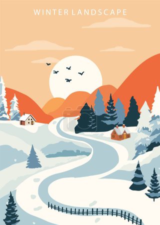 Illustration for Winter landscape background with mountain,tree.Editable vector illustration for postcard,a4 vertical size - Royalty Free Image