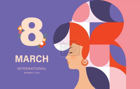 Illustration for International women day with geometric shape use for horizontal banner design - Royalty Free Image