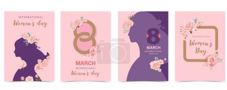 Illustration for International women day with rose use for vertical a4 card design - Royalty Free Image