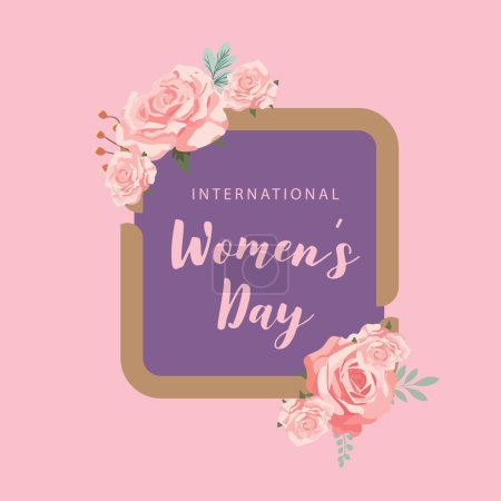 Illustration for International women day with rose use for square card design - Royalty Free Image