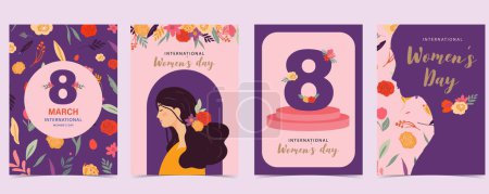 Téléchargez les illustrations : Journée internationale des femmes avec utilisation de fleurs pour la conception verticale de la carte a4 - en licence libre de droit