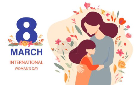 Téléchargez les illustrations : Journée internationale des femmes avec utilisation de fleurs pour la conception de bannières horizontales - en licence libre de droit