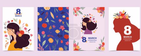Ilustración de Día internacional de la mujer con uso de flores para el diseño vertical de tarjetas a4 - Imagen libre de derechos