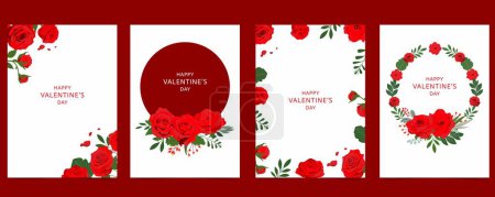 Illustration for Red rose background with leaf and circle illustration vector for A4 vertical postcard - Royalty Free Image