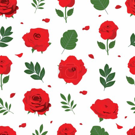 Illustration for Red rose square seamless pattern for valentine's day - Royalty Free Image