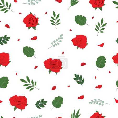 Illustration for Red rose square seamless pattern for valentine's day - Royalty Free Image