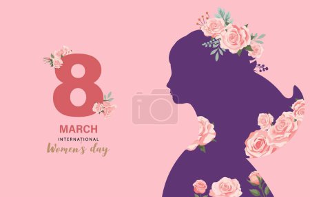 Illustration for International women day with rose use for horizontal banner design - Royalty Free Image