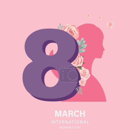 Téléchargez les illustrations : Journée internationale des femmes avec une utilisation rose pour la conception de cartes carrées - en licence libre de droit
