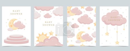 Illustration for Twinkle pink baby background for vertical a4 design with cloud and star - Royalty Free Image