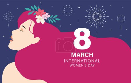 Ilustración de Fondo de día internacional de la mujer con cara y flor para el diseño de tamaño horizontal - Imagen libre de derechos