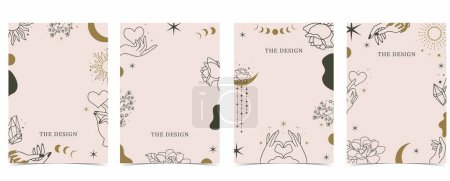 Illustration for Boho card tarot for a4 vertical illustration design with hand and sun - Royalty Free Image