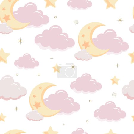 Téléchargez les illustrations : Twinkle rose bébé motif sans couture avec nuage et étoile - en licence libre de droit