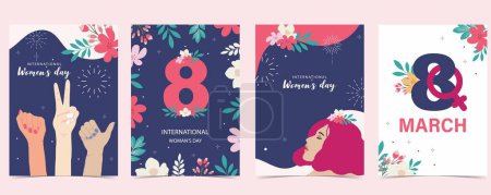 Illustration for Woman international day background with face,hair,hand and flower for A4 vertical size - Royalty Free Image