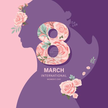 Téléchargez les illustrations : Journée internationale des femmes avec une utilisation rose pour la conception de cartes carrées - en licence libre de droit