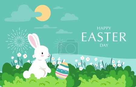 Illustration for Collection of easter background set with rabbit and egg in garden Editable vector illustration for horizontal banner - Royalty Free Image
