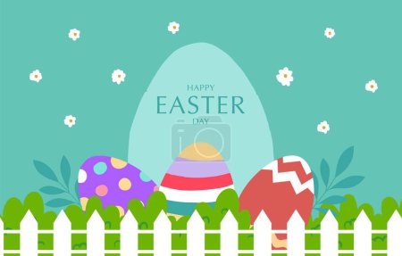 Ilustración de Colección de fondo de Pascua con conejo y huevo en jardín Ilustración vectorial editable para pancarta horizontal - Imagen libre de derechos