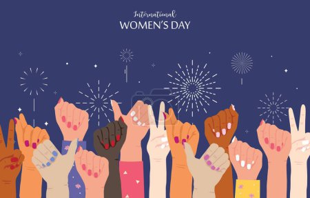 Illustration for Woman international day background with hand and flower for horizontal size design - Royalty Free Image