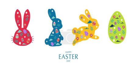 Illustration for Collection of easter background set with silhouette style Editable vector illustration for horizontal banner - Royalty Free Image