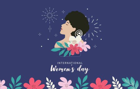 Ilustración de Fondo de día internacional de la mujer con cara y flor para el diseño de tamaño horizontal - Imagen libre de derechos