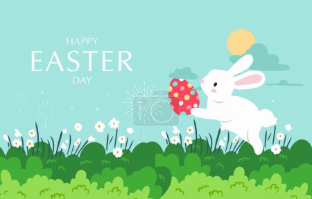 Illustration for Collection of easter background set with rabbit and egg in garden Editable vector illustration for horizontal banner - Royalty Free Image