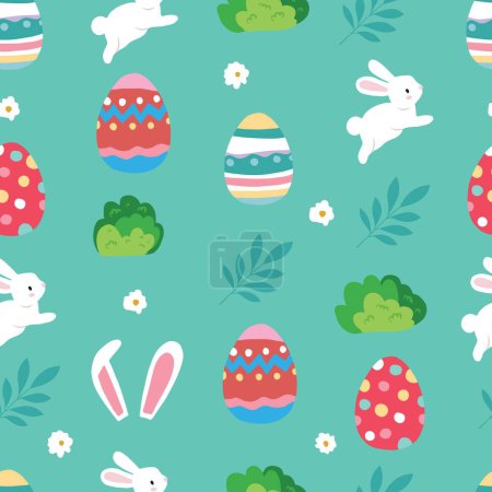 Illustration for Easter day square seamless pattern with rabbit and egg - Royalty Free Image