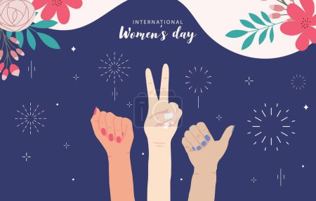 Téléchargez les illustrations : Femme fond de journée internationale avec la main et la fleur pour la conception de taille horizontale - en licence libre de droit