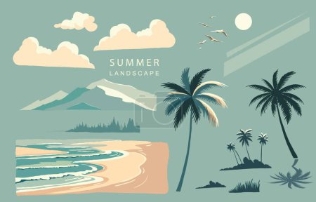 Illustration for Beach elements with sea,sand,sky.illustration vector for a4 page design - Royalty Free Image