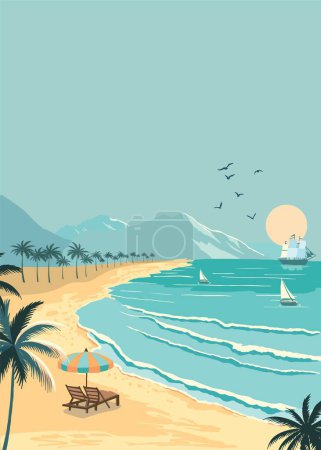 Ilustración de Fondo de playa con mar, arena, vector sky.illustration para a4 página de diseño - Imagen libre de derechos