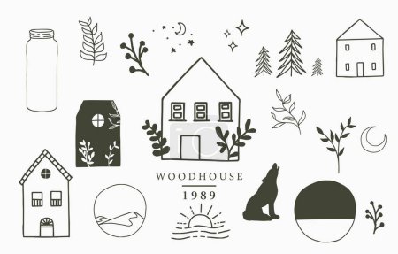 Illustration for Camping icon collection with wild,natural,animal,flower,circle.Vector illustration for tattoo,accessories and interior - Royalty Free Image