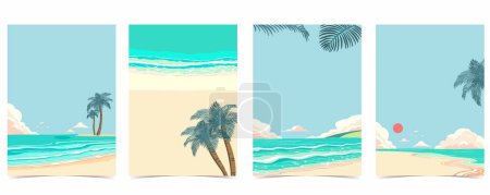 Ilustración de Fondo de playa con mar, arena, vector sky.illustration para a4 página de diseño - Imagen libre de derechos